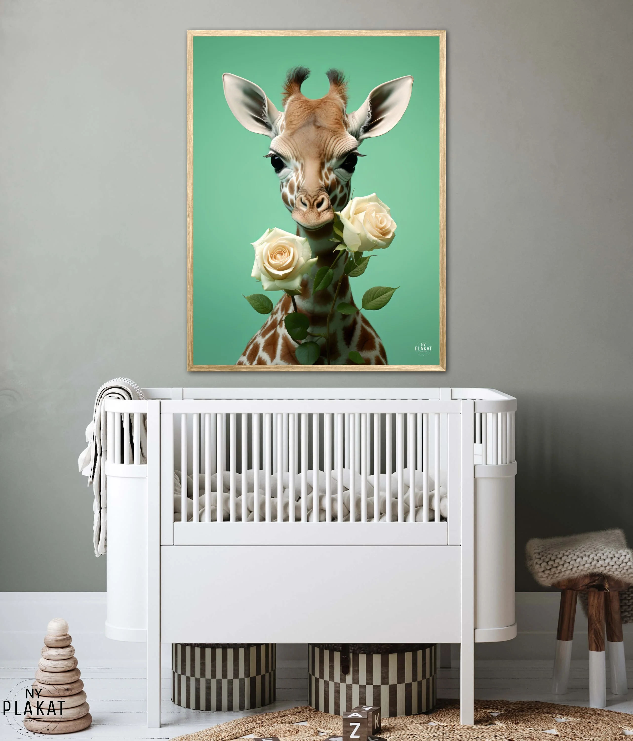 Grøn giraf plakat på grå væg