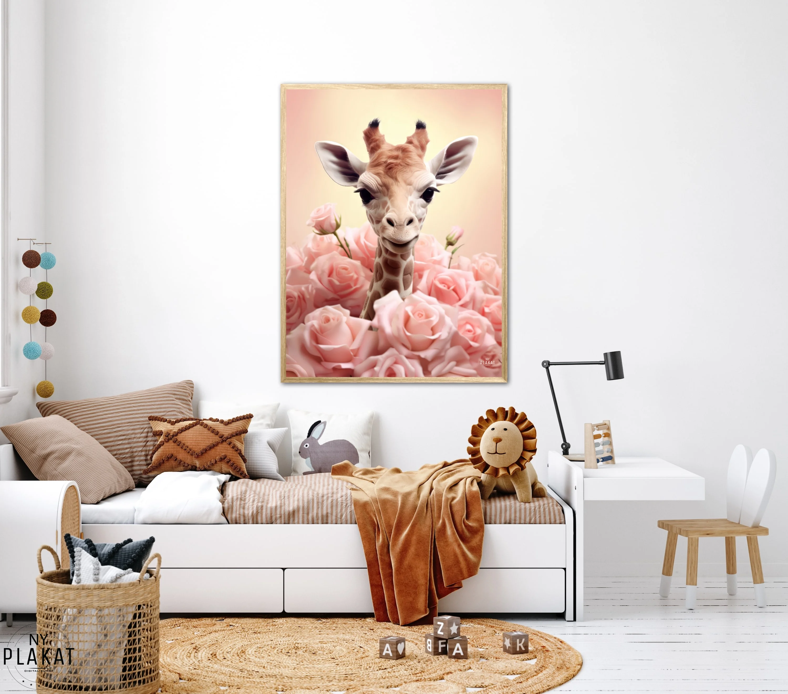 Pigeværelse lyserød giraf plakat