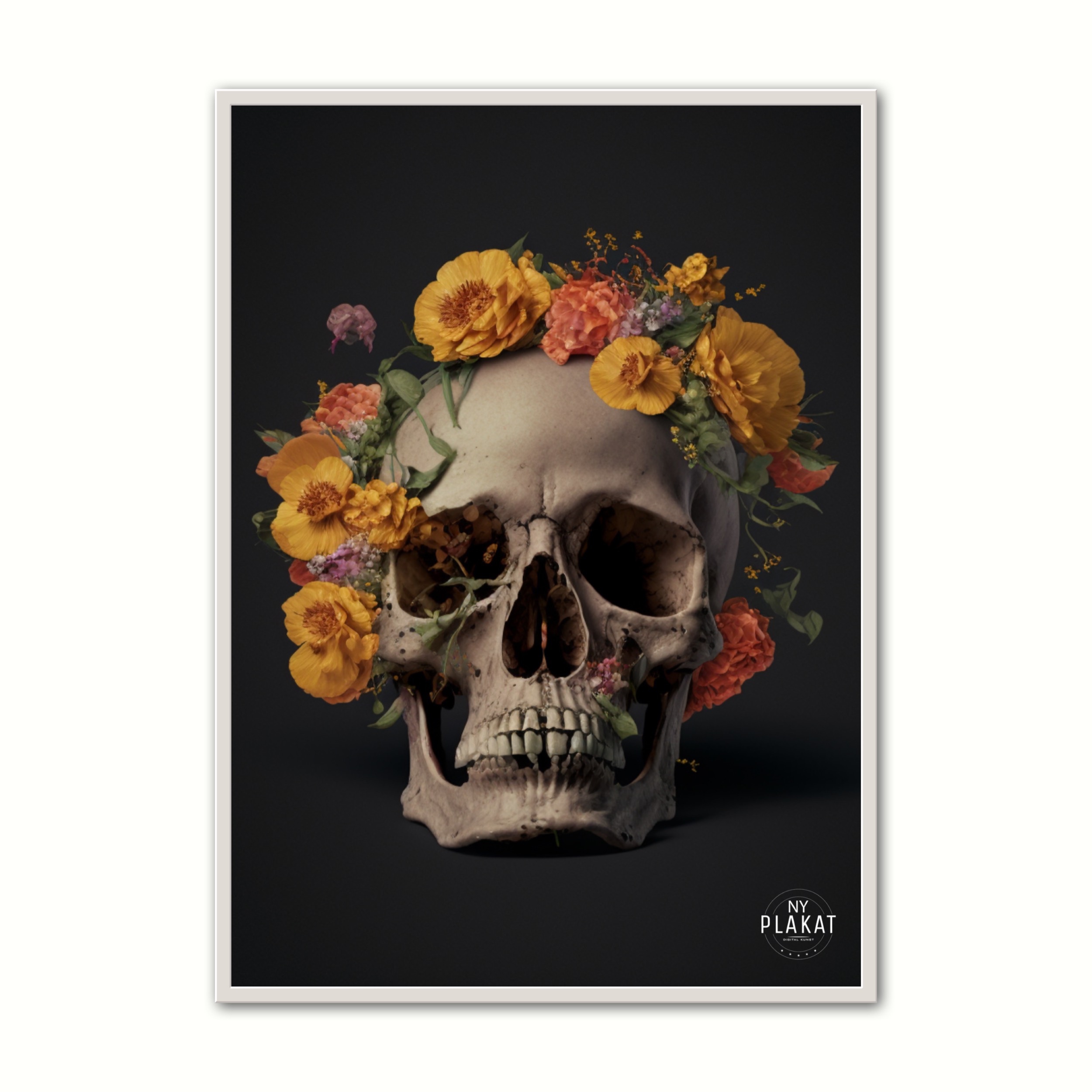 Se Plakat med Skull With Flowers No. 1 50 x 70 cm (B2) hos Nyplakat.dk