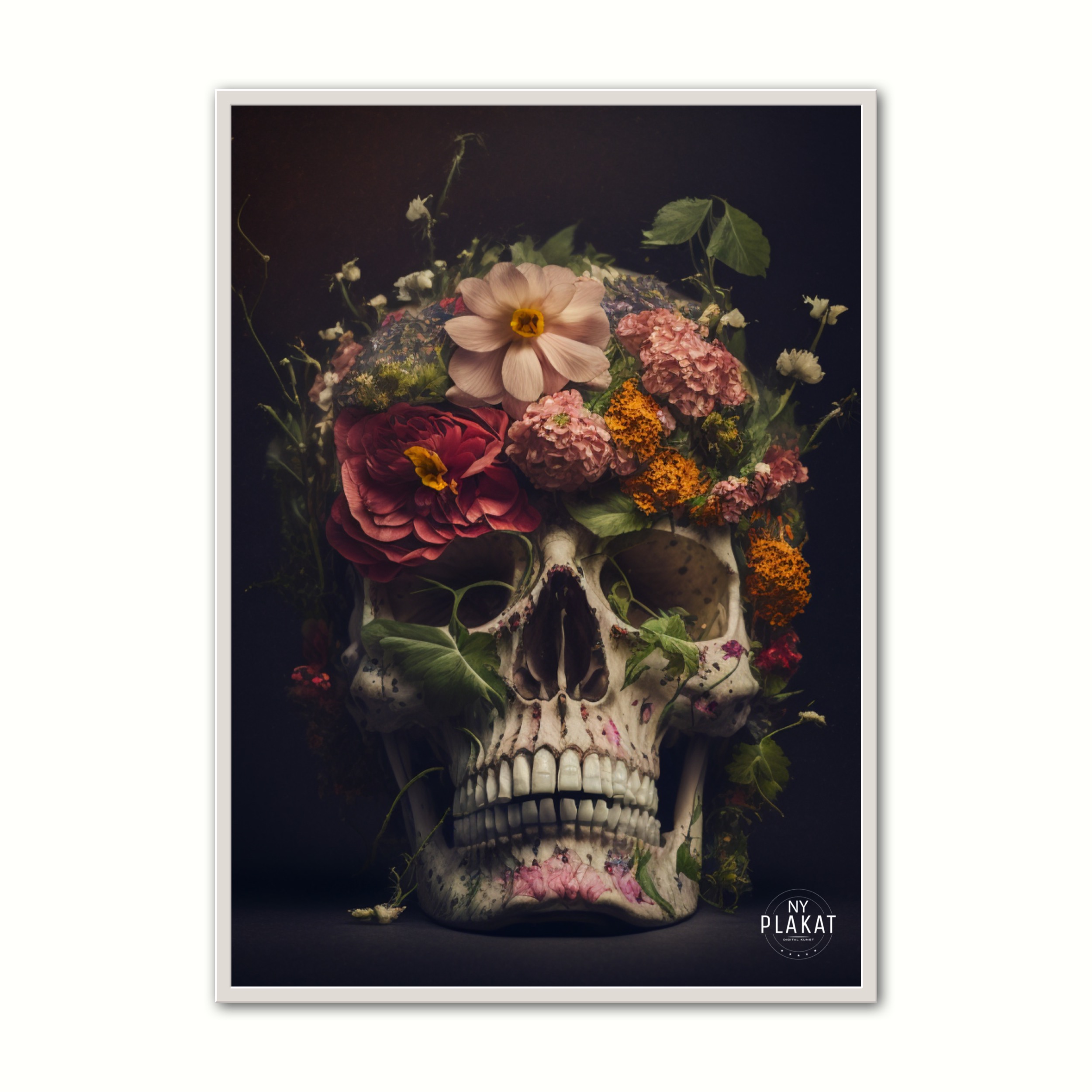 Billede af Plakat med Skull With Flowers No. 2 21 x 29,7 cm (A4)
