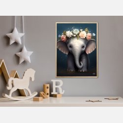 Elefant med blomsterkrans - Brneplakat