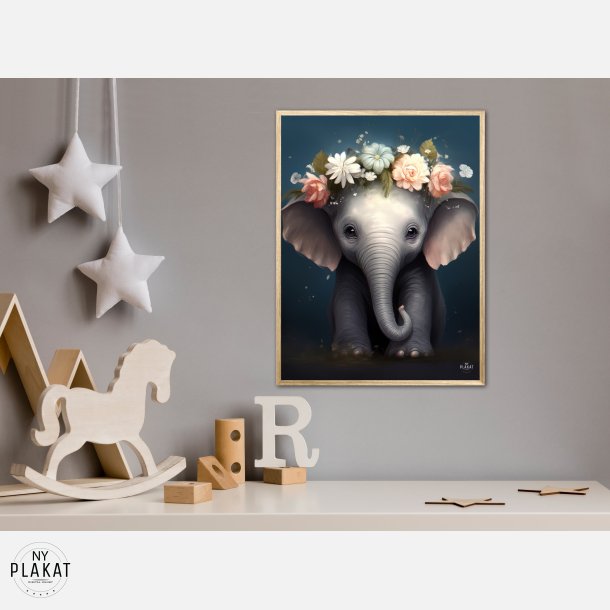 Elefant med blomsterkrans - Brneplakat
