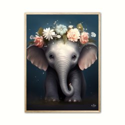 Elefant med blomsterkrans - Brneplakat