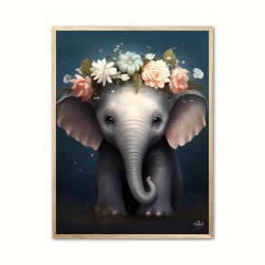 Elefant med blomsterkrans - Brneplakat