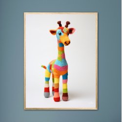 Giraf i Varmt og Farverigt Garn - Giraf Plakat 6