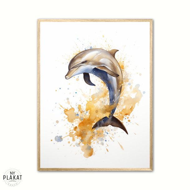 Delfin Plakat 1 - Vandfarve Effekt