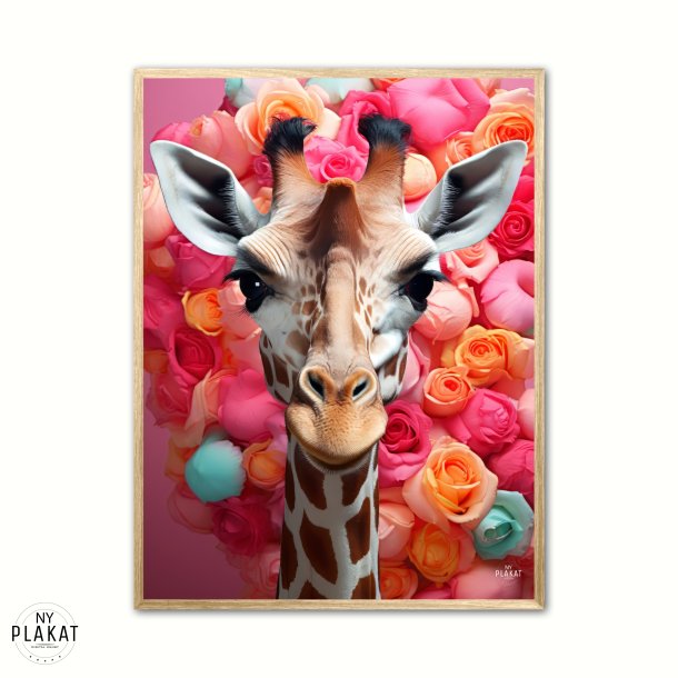 Giraffens Farverige Blomsterrejse - Giraf Plakat 23