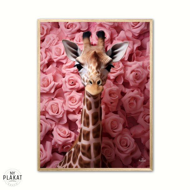 Giraffens Rosehav i Pink - Giraf Plakat 26