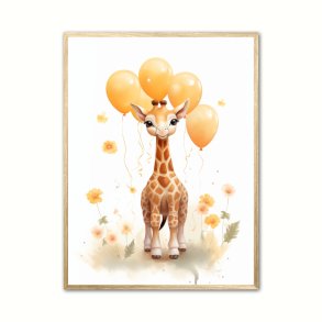 Giraf Med Orange Balloner - Giraf Plakat 27