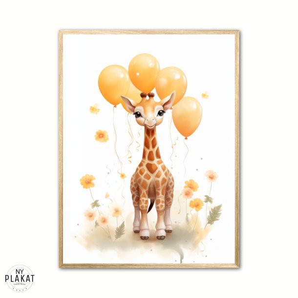 Giraf Med Orange Balloner - Giraf Plakat 27
