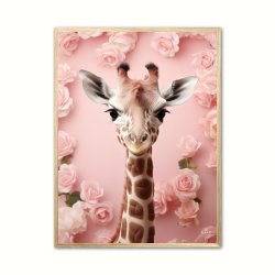 Giraffens Pink Blomstermagi - Giraf Plakat 29
