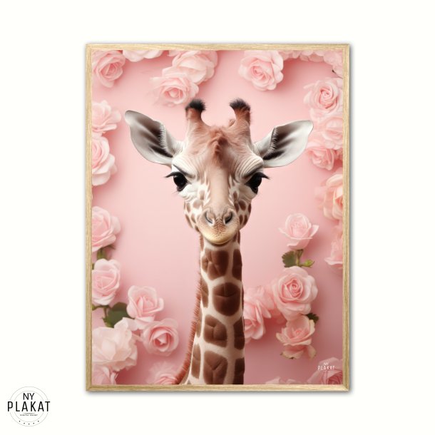 Giraffens Pink Blomstermagi - Giraf Plakat 29
