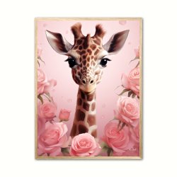 Giraffens Pink Rose Oase - Giraf Plakat 30