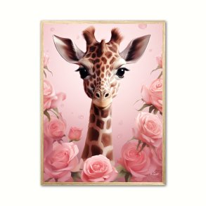 Giraffens Pink Rose Oase - Giraf Plakat 30
