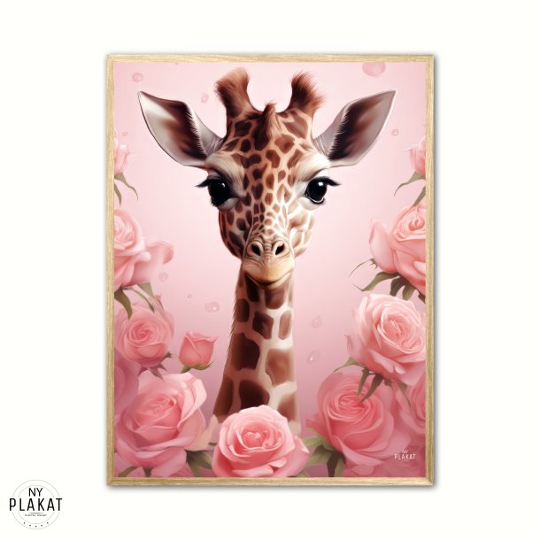 Giraffens Pink Rose Oase - Giraf Plakat 30