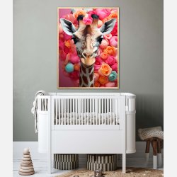 Giraffens Farverige Blomsterrejse - Giraf Plakat 23