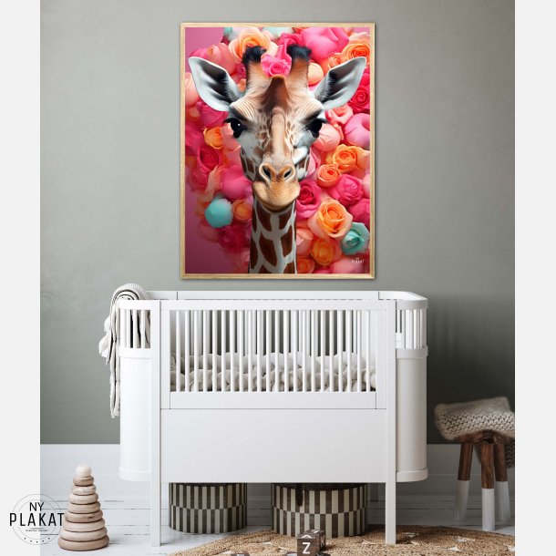 Giraffens Farverige Blomsterrejse - Giraf Plakat 23