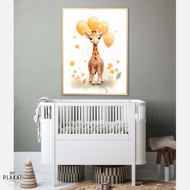 Giraf Med Orange Balloner - Giraf Plakat 27
