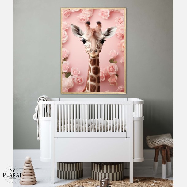 Giraffens Pink Blomstermagi - Giraf Plakat 29