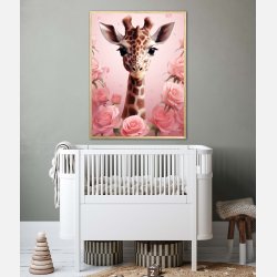 Giraffens Pink Rose Oase - Giraf Plakat 30