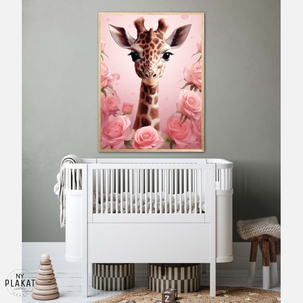 Giraffens Pink Rose Oase - Giraf Plakat 30