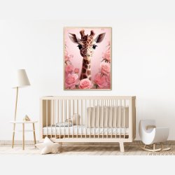 Giraffens Pink Rose Oase - Giraf Plakat 30