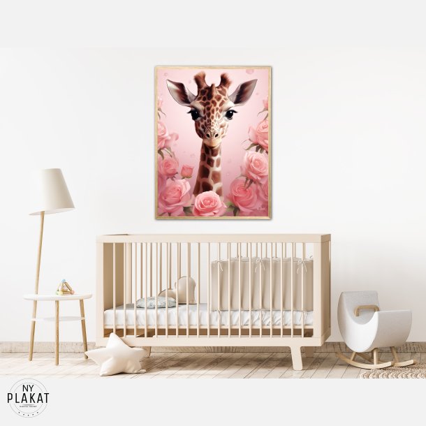 Giraffens Pink Rose Oase - Giraf Plakat 30