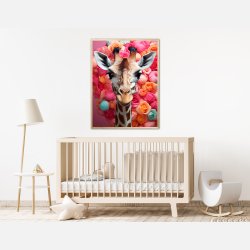 Giraffens Farverige Blomsterrejse - Giraf Plakat 23