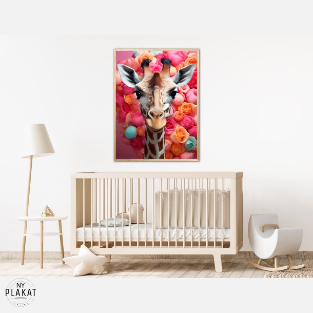 Giraffens Farverige Blomsterrejse - Giraf Plakat 23