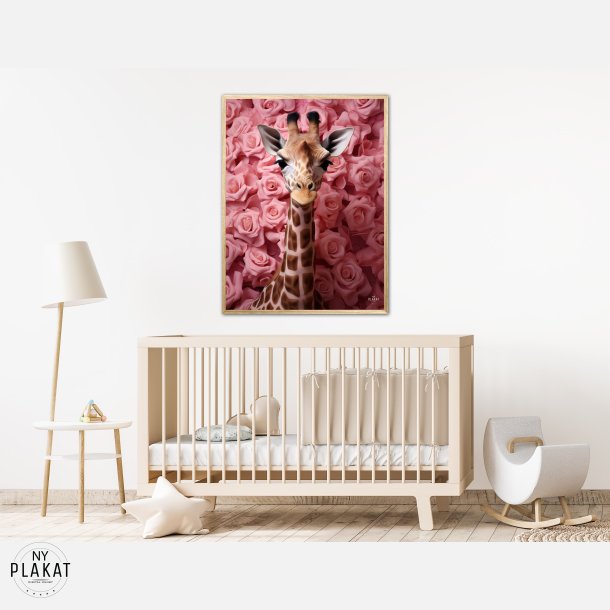 Giraffens Rosehav i Pink - Giraf Plakat 26