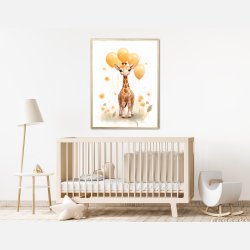 Giraf Med Orange Balloner - Giraf Plakat 27