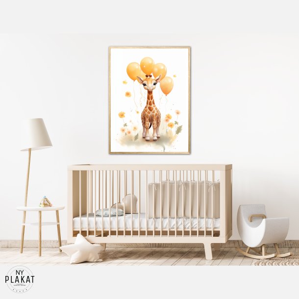 Giraf Med Orange Balloner - Giraf Plakat 27