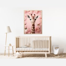 Giraffens Pink Blomstermagi - Giraf Plakat 29