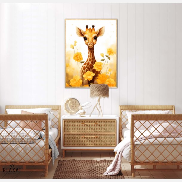 Giraffens Gule Blomsterhave - Giraf Plakat 13