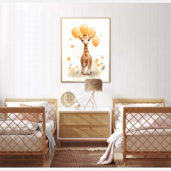 Giraf Med Orange Balloner - Giraf Plakat 27
