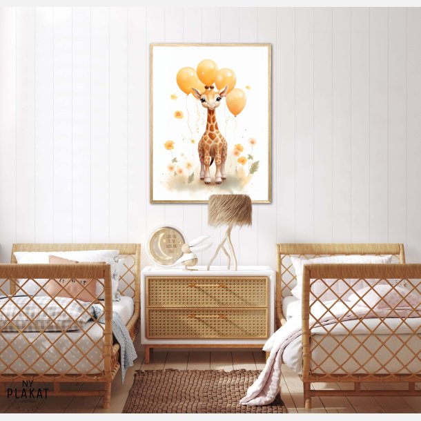 Giraf Med Orange Balloner - Giraf Plakat 27