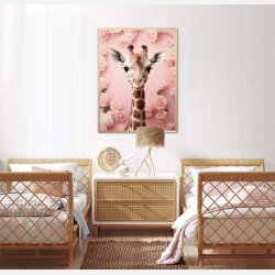 Giraffens Pink Blomstermagi - Giraf Plakat 29