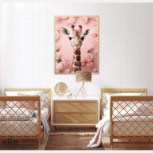 Giraffens Pink Blomstermagi - Giraf Plakat 29
