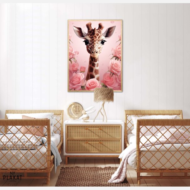 Giraffens Pink Rose Oase - Giraf Plakat 30