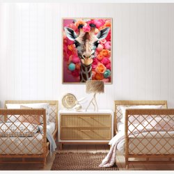 Giraffens Farverige Blomsterrejse - Giraf Plakat 23