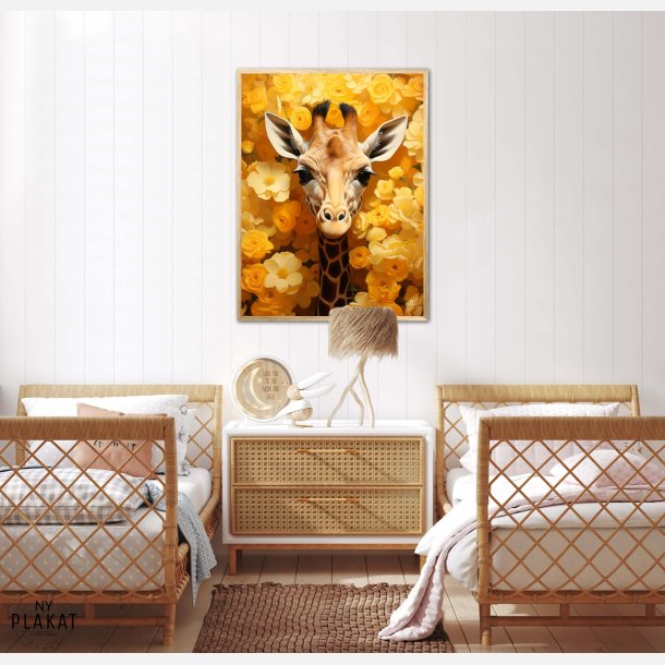 Giraffens Gule Blomsterparadis - Giraf Plakat 12
