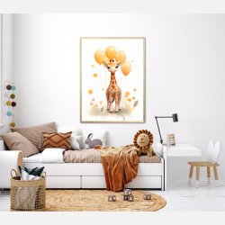 Giraf Med Orange Balloner - Giraf Plakat 27