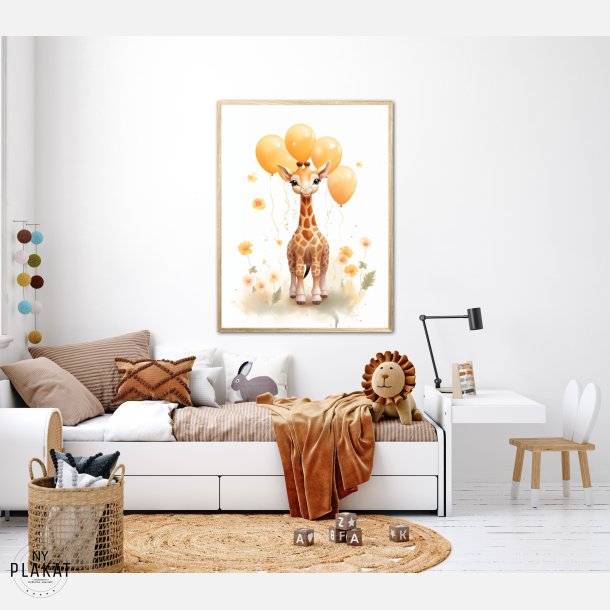 Giraf Med Orange Balloner - Giraf Plakat 27