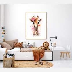 Giraffens Blomsterdrmme - Giraf Plakat 28