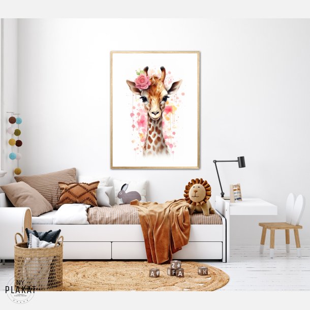 Giraffens Blomsterdrmme - Giraf Plakat 28
