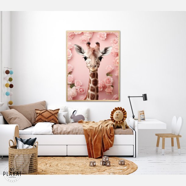 Giraffens Pink Blomstermagi - Giraf Plakat 29