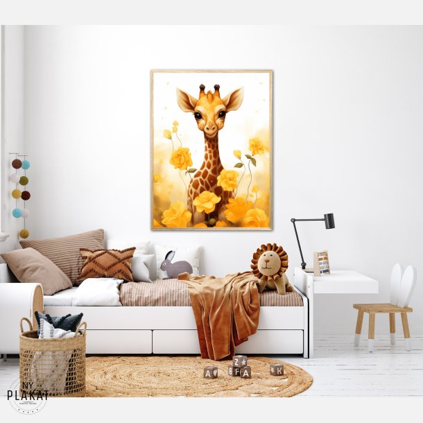 Giraffens Gule Blomsterhave - Giraf Plakat 13