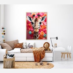 Giraffens Farverige Blomsterrejse - Giraf Plakat 23