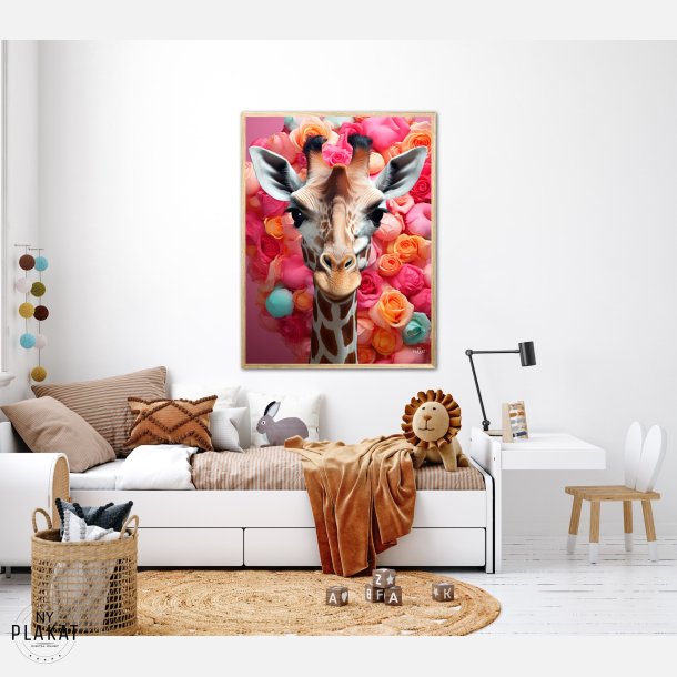 Giraffens Farverige Blomsterrejse - Giraf Plakat 23