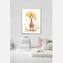 Giraf Med Orange Balloner - Giraf Plakat 27